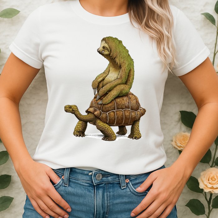 Funny Sloth Riding Turtle Speed Is Relative Womens T-Shirt