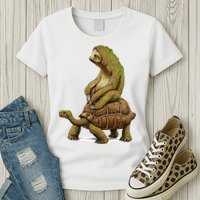 Funny Sloth Riding Turtle Speed Is Relative Womens T-Shirt