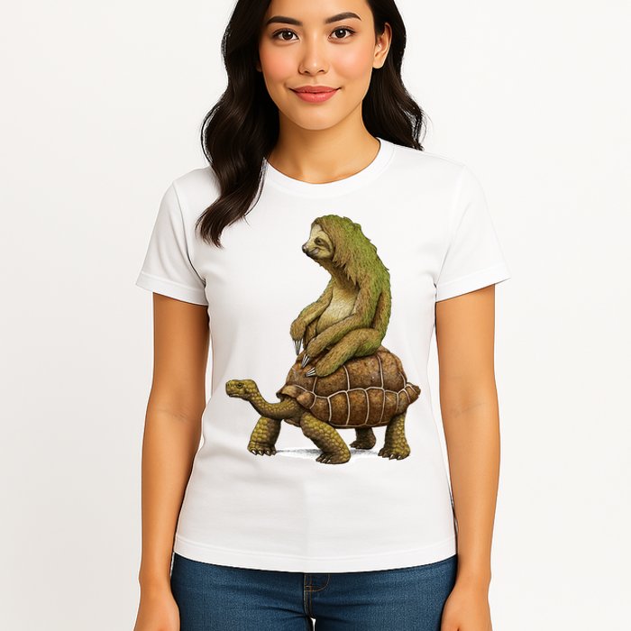 Funny Sloth Riding Turtle Speed Is Relative Womens T-Shirt
