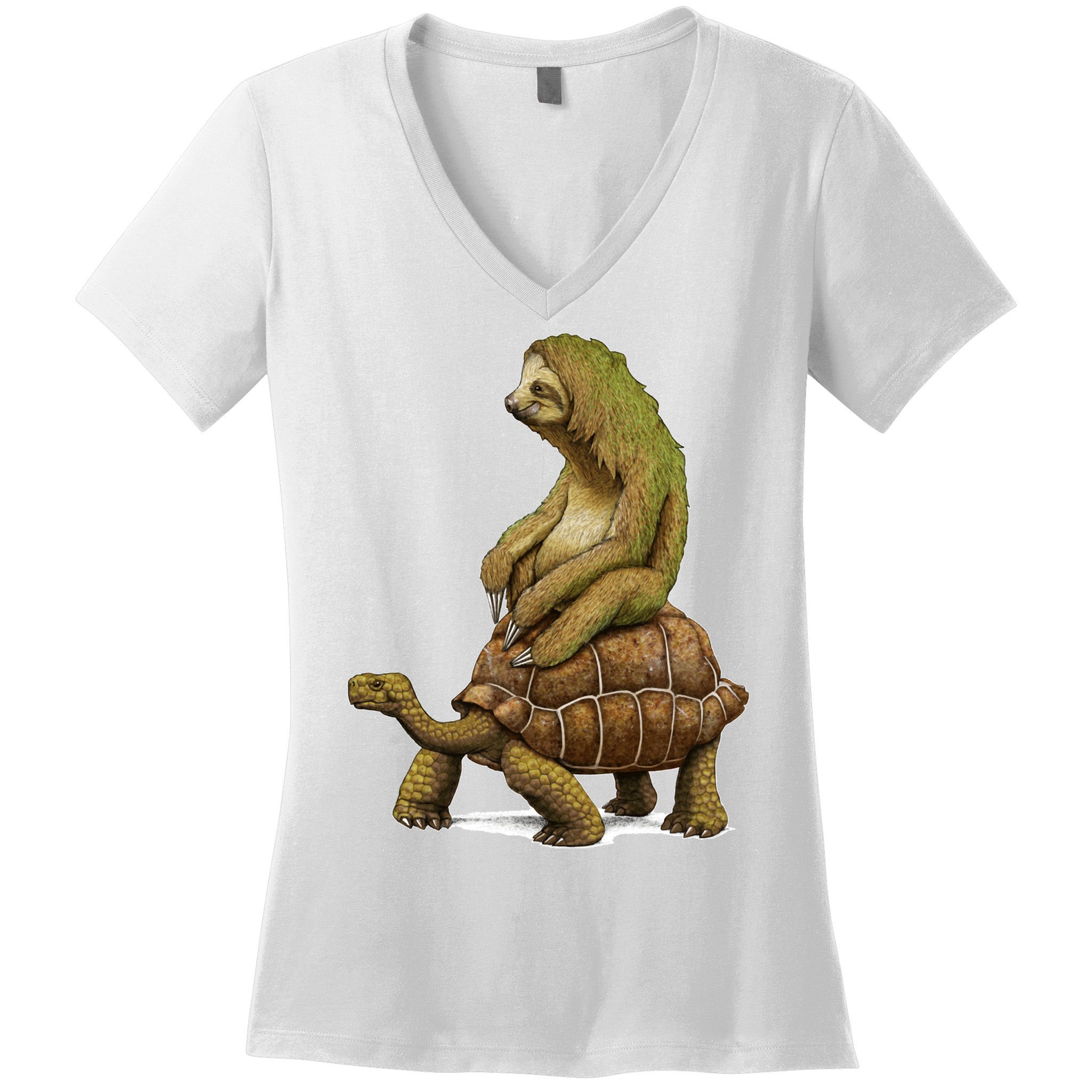 Funny Sloth Riding Turtle Speed Is Relative Women's V-Neck T-Shirt
