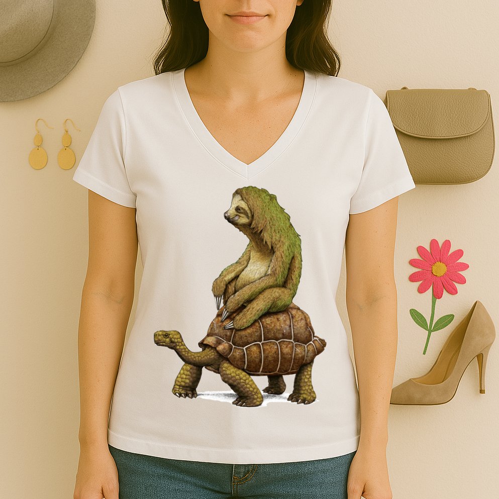 Funny Sloth Riding Turtle Speed Is Relative Women's V-Neck T-Shirt