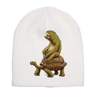 Funny Sloth Riding Turtle Speed Is Relative Short Acrylic Beanie