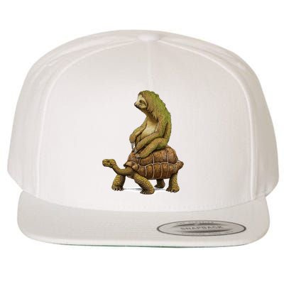 Funny Sloth Riding Turtle Speed Is Relative Wool Snapback Cap