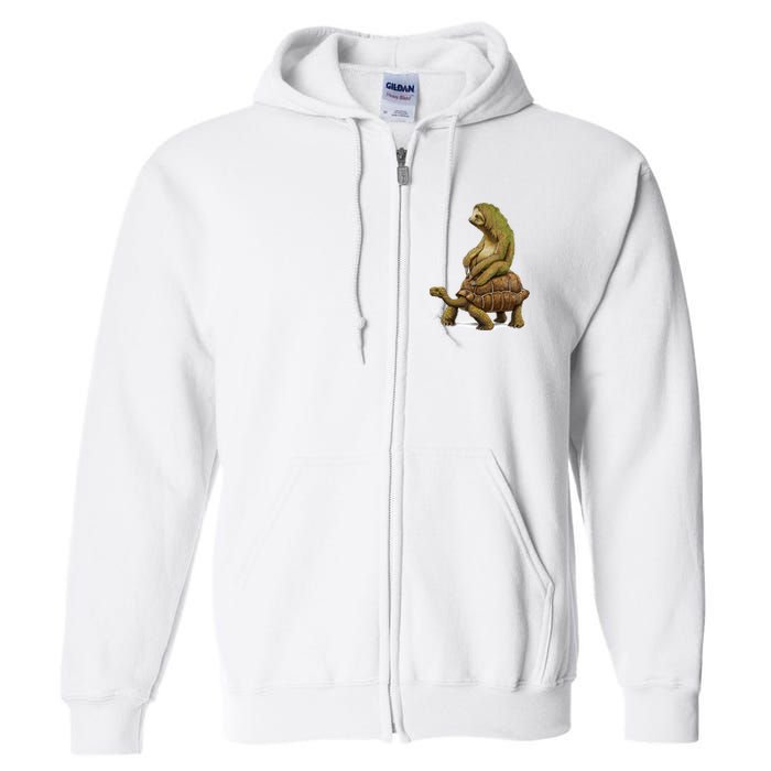 Funny Sloth Riding Turtle Speed Is Relative Full Zip Hoodie