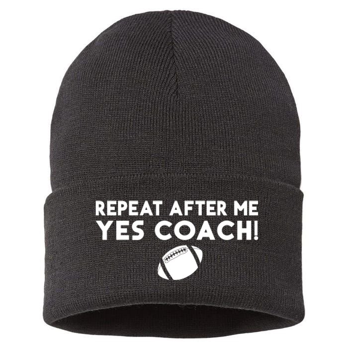 Funny Sport Repeat After Me Yes Coach American Football Sustainable Knit Beanie