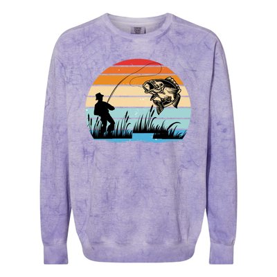 Fishing Sunset Retro Vintage Gift Colorblast Crewneck Sweatshirt