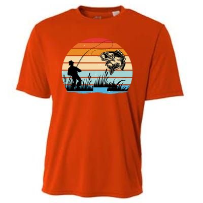 Fishing Sunset Retro Vintage Gift Cooling Performance Crew T-Shirt