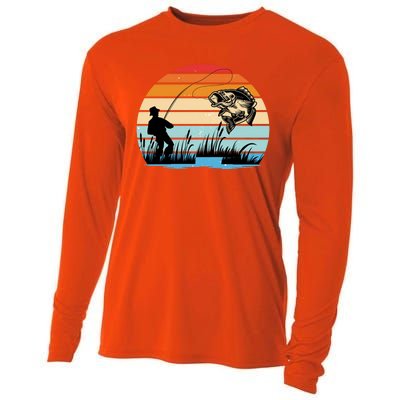 Fishing Sunset Retro Vintage Gift Cooling Performance Long Sleeve Crew