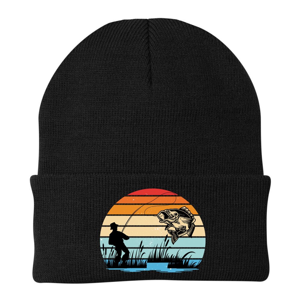 Fishing Sunset Retro Vintage Gift Beanie