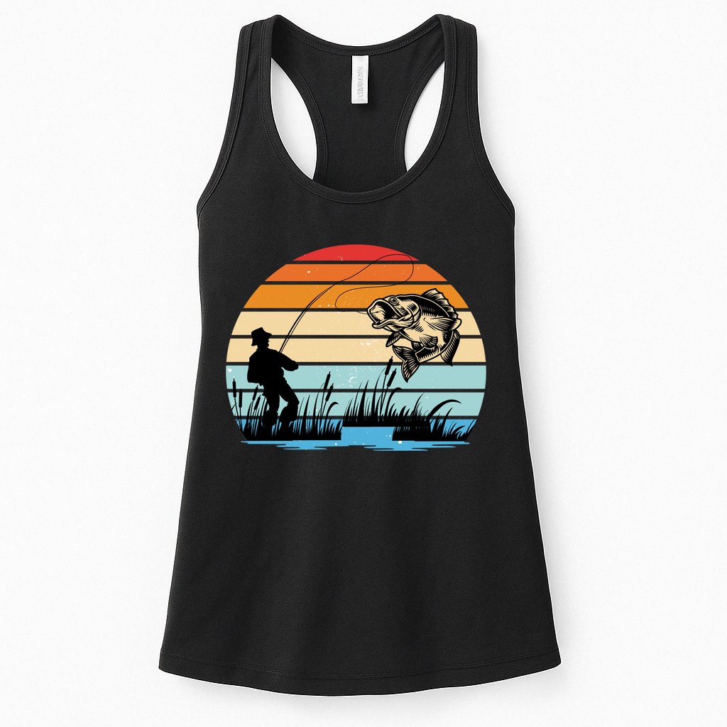 Fishing Sunset Retro Vintage Gift Womens Tank Top