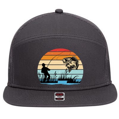 Fishing Sunset Retro Vintage Gift 7 Panel Mesh Trucker Snapback Hat