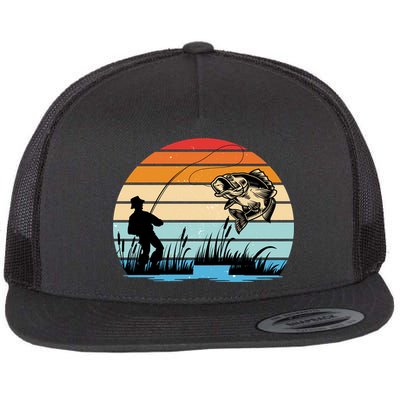 Fishing Sunset Retro Vintage Gift Flatbill Hat