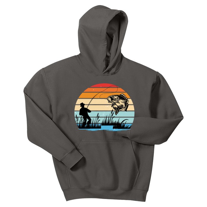 Fishing Sunset Retro Vintage Gift Kids Hoodie