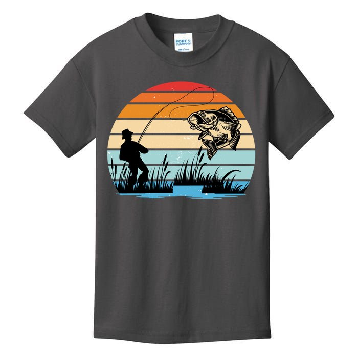 Fishing Sunset Retro Vintage Gift Kids T-Shirt