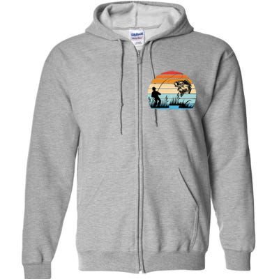 Fishing Sunset Retro Vintage Gift Full Zip Hoodie