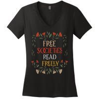 Free Societies Read Freely Read Banned Books Librarians Women's V-Neck T-Shirt