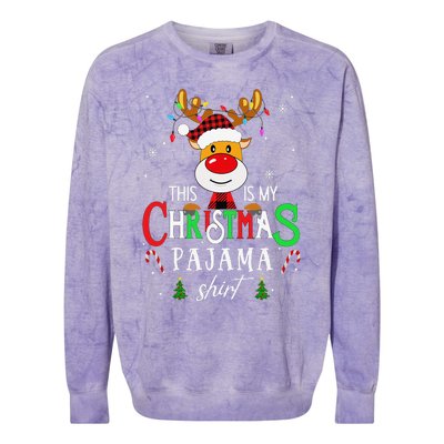 Family Squad Reindeer Matching This Is My Christmas Pajama Colorblast Crewneck Sweatshirt