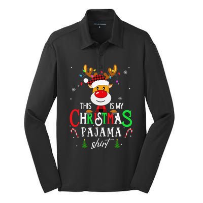 Family Squad Reindeer Matching This Is My Christmas Pajama Silk Touch Performance Long Sleeve Polo