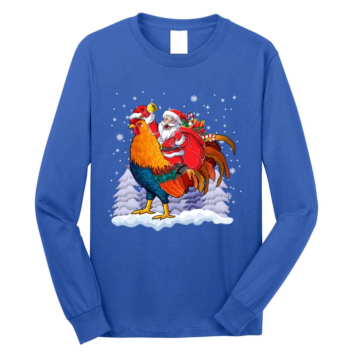 Funny Santa Ridding Chicken Gift Merry Chickmas Christmas Pajamas Gift Long Sleeve Shirt