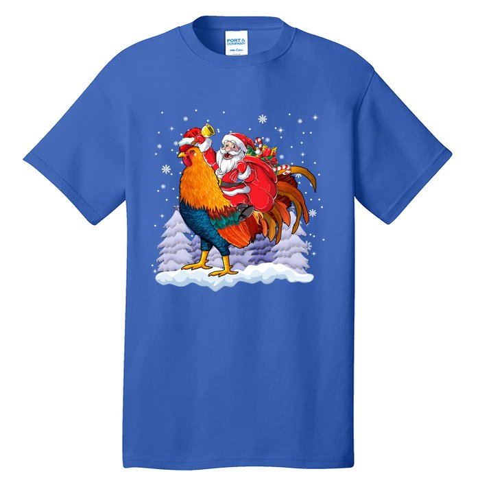 Funny Santa Ridding Chicken Gift Merry Chickmas Christmas Pajamas Gift Tall T-Shirt