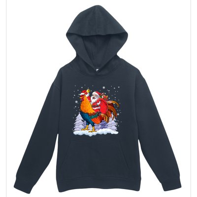 Funny Santa Ridding Chicken Gift Merry Chickmas Christmas Pajamas Gift Urban Pullover Hoodie