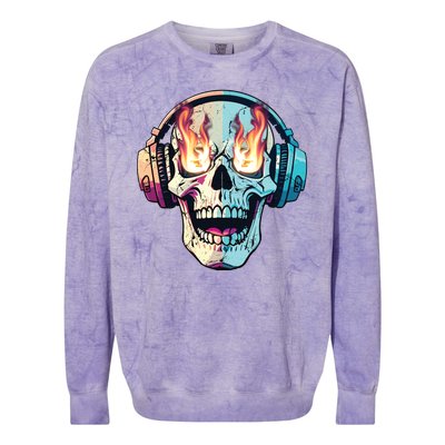 Flaming Skull Rock Music Colorblast Crewneck Sweatshirt