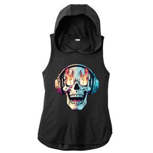 Flaming Skull Rock Music Ladies PosiCharge Tri-Blend Wicking Draft Hoodie Tank