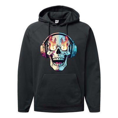 Flaming Skull Rock Music Performance Fleece Hoodie