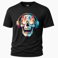 Flaming Skull Rock Music Cooling Performance Crew T-Shirt