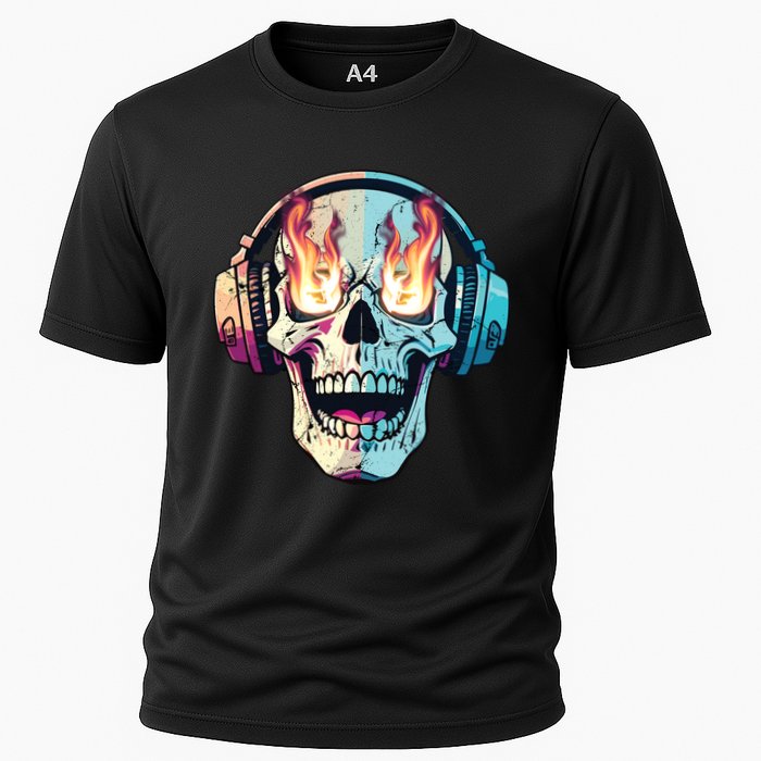 Flaming Skull Rock Music Cooling Performance Crew T-Shirt