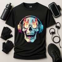 Flaming Skull Rock Music Cooling Performance Crew T-Shirt