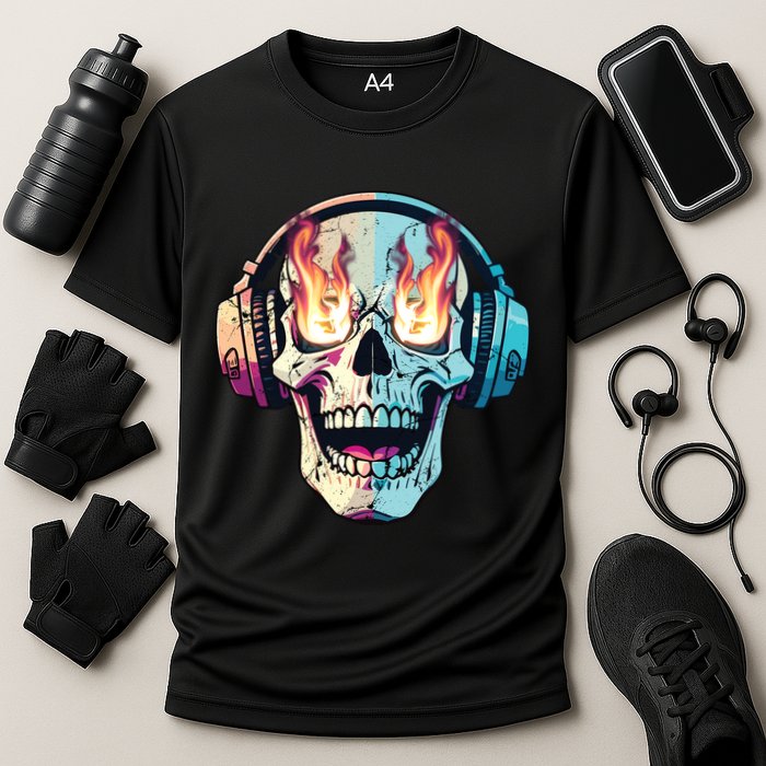 Flaming Skull Rock Music Cooling Performance Crew T-Shirt