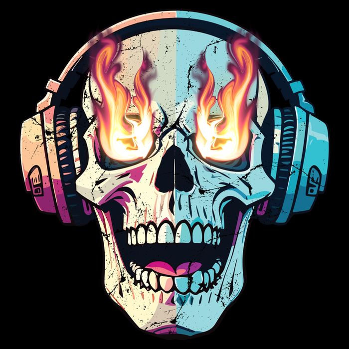 Flaming Skull Rock Music Cooling Performance Crew T-Shirt