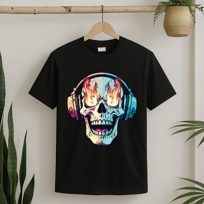 Flaming Skull Rock Music T-Shirt