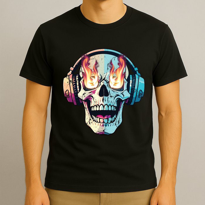 Flaming Skull Rock Music T-Shirt