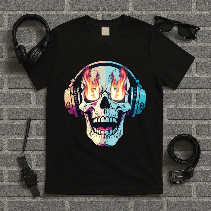Flaming Skull Rock Music T-Shirt