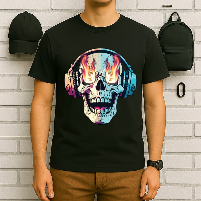 Flaming Skull Rock Music T-Shirt
