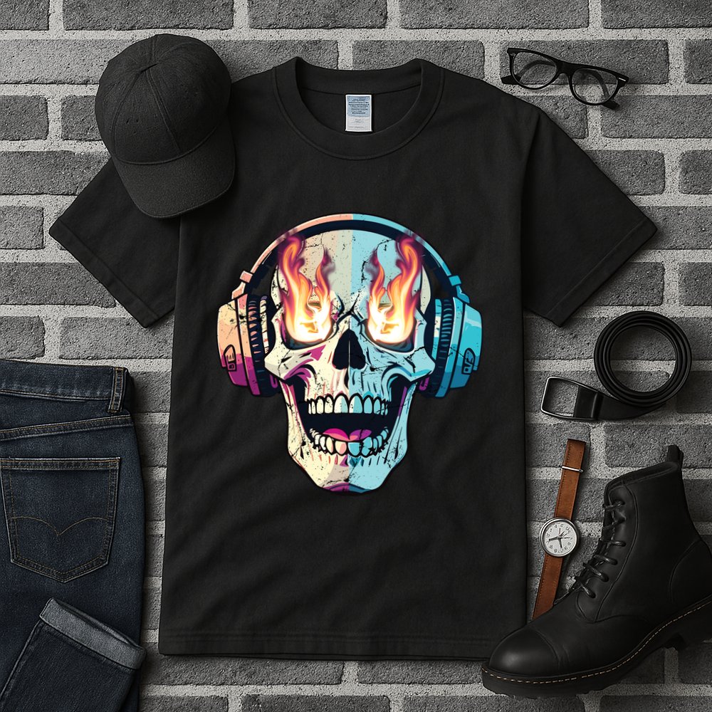 Flaming Skull Rock Music Tall T-Shirt