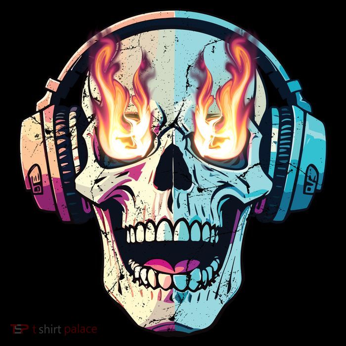 Flaming Skull Rock Music Button
