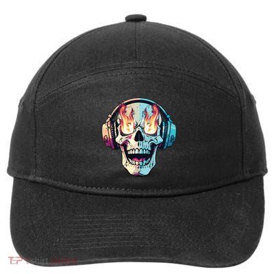 Flaming Skull Rock Music 7-Panel Snapback Hat