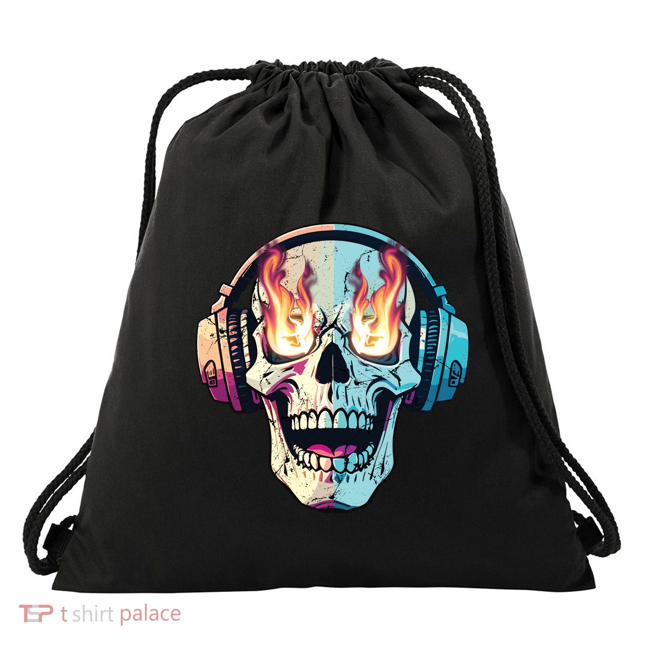 Flaming Skull Rock Music Drawstring Bag