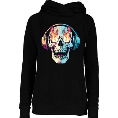 Flaming Skull Rock Music Womens Funnel Neck Pullover Hood