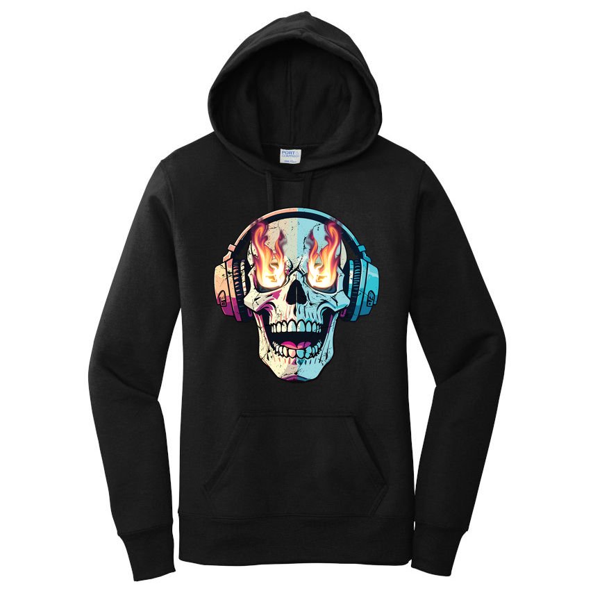 Flaming Skull Rock Music Women's Pullover Hoodie