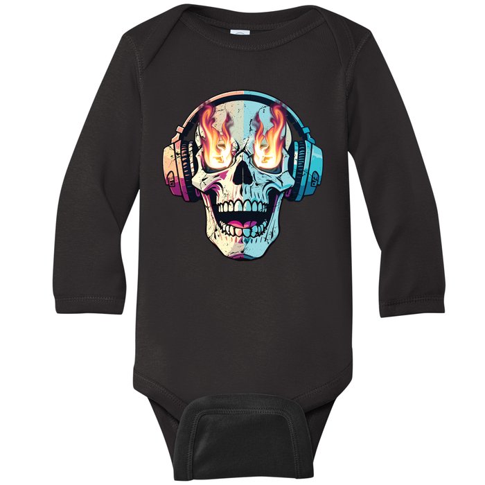 Flaming Skull Rock Music Baby Long Sleeve Bodysuit