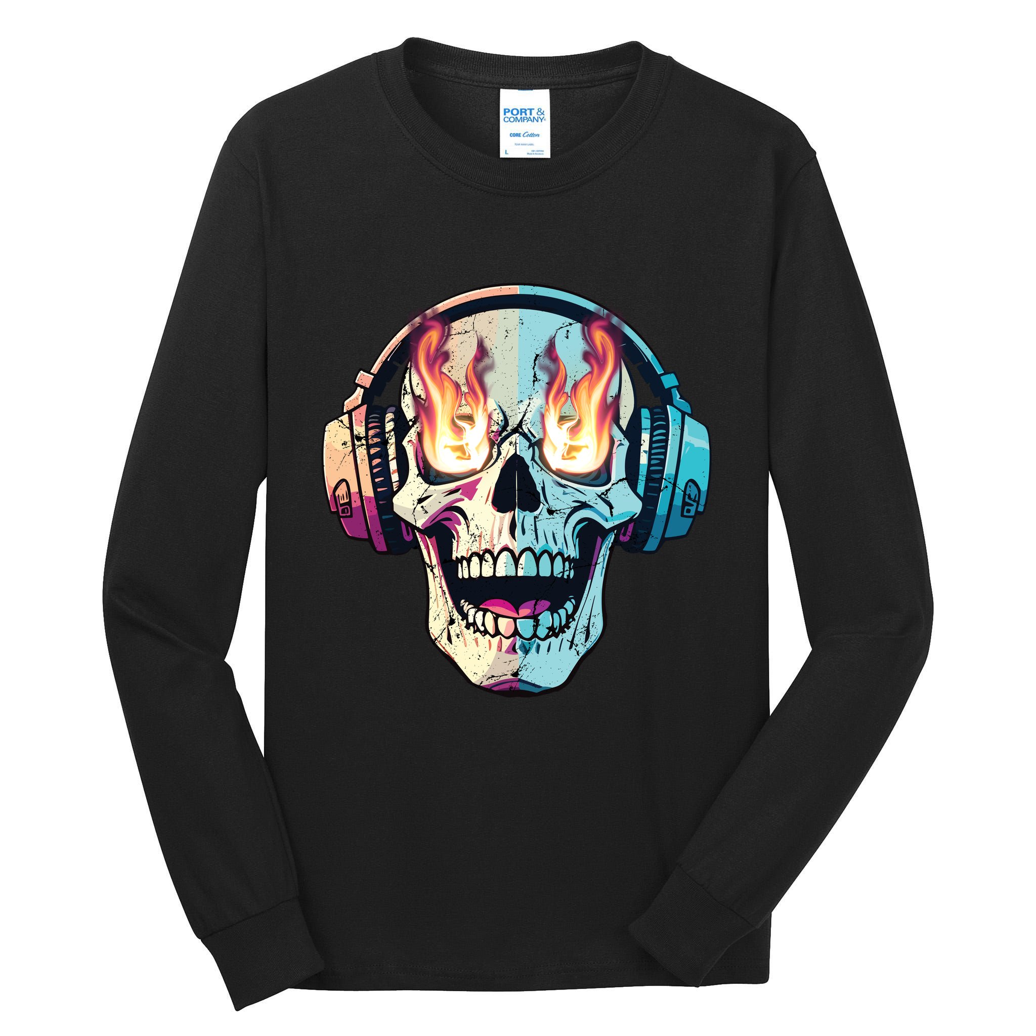 Flaming Skull Rock Music Tall Long Sleeve T-Shirt