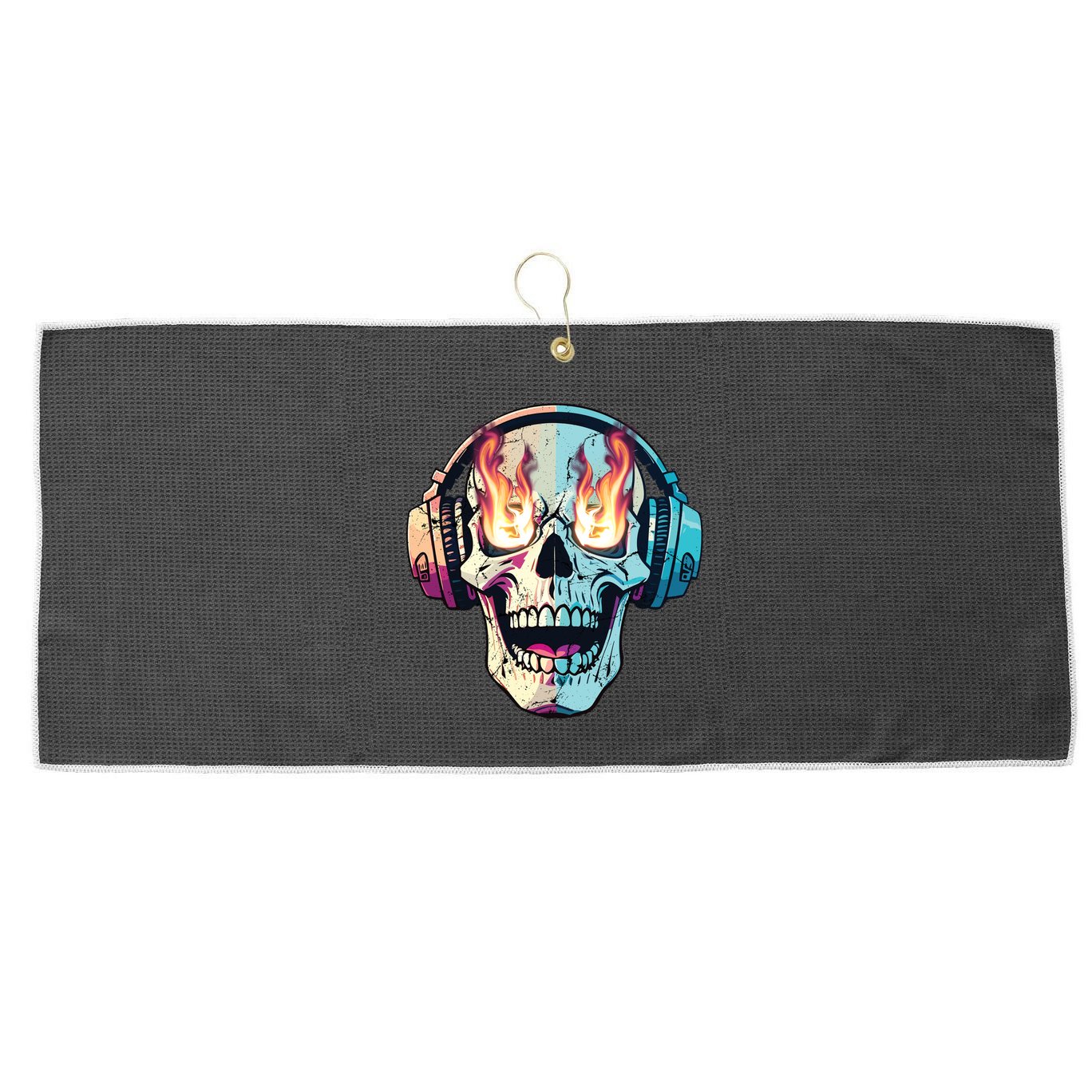 Flaming Skull Rock Music Large Microfiber Waffle Golf Towel