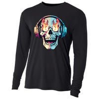 Flaming Skull Rock Music Cooling Performance Long Sleeve Crew