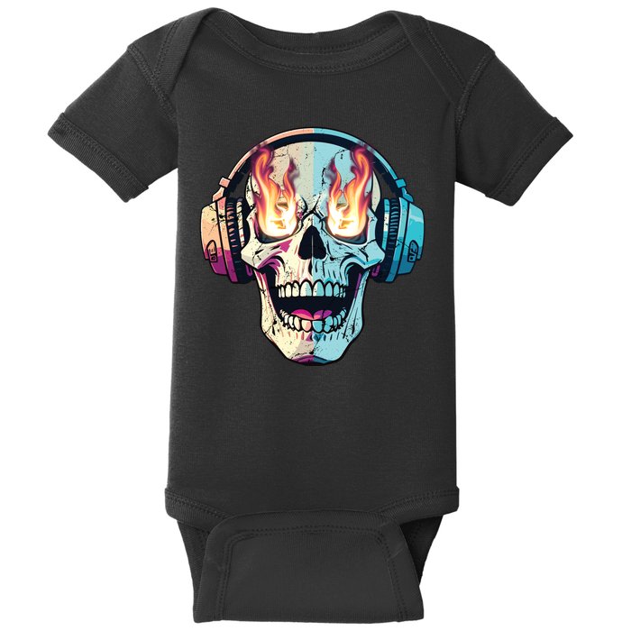 Flaming Skull Rock Music Baby Bodysuit