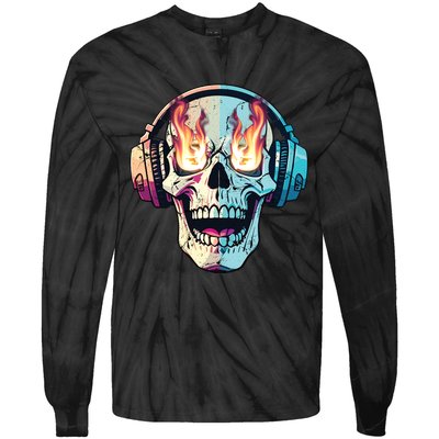 Flaming Skull Rock Music Tie-Dye Long Sleeve Shirt