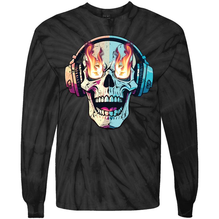 Flaming Skull Rock Music Tie-Dye Long Sleeve Shirt